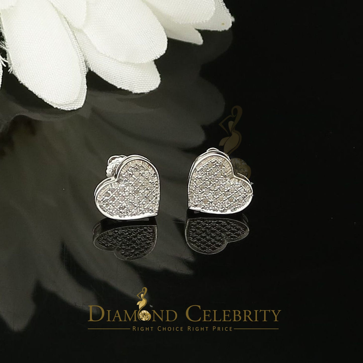 DiamondCelebritees Aretes Para Hombre Heart 925 White Silver 0.25ct Diamond Women's /Men's Earrings
