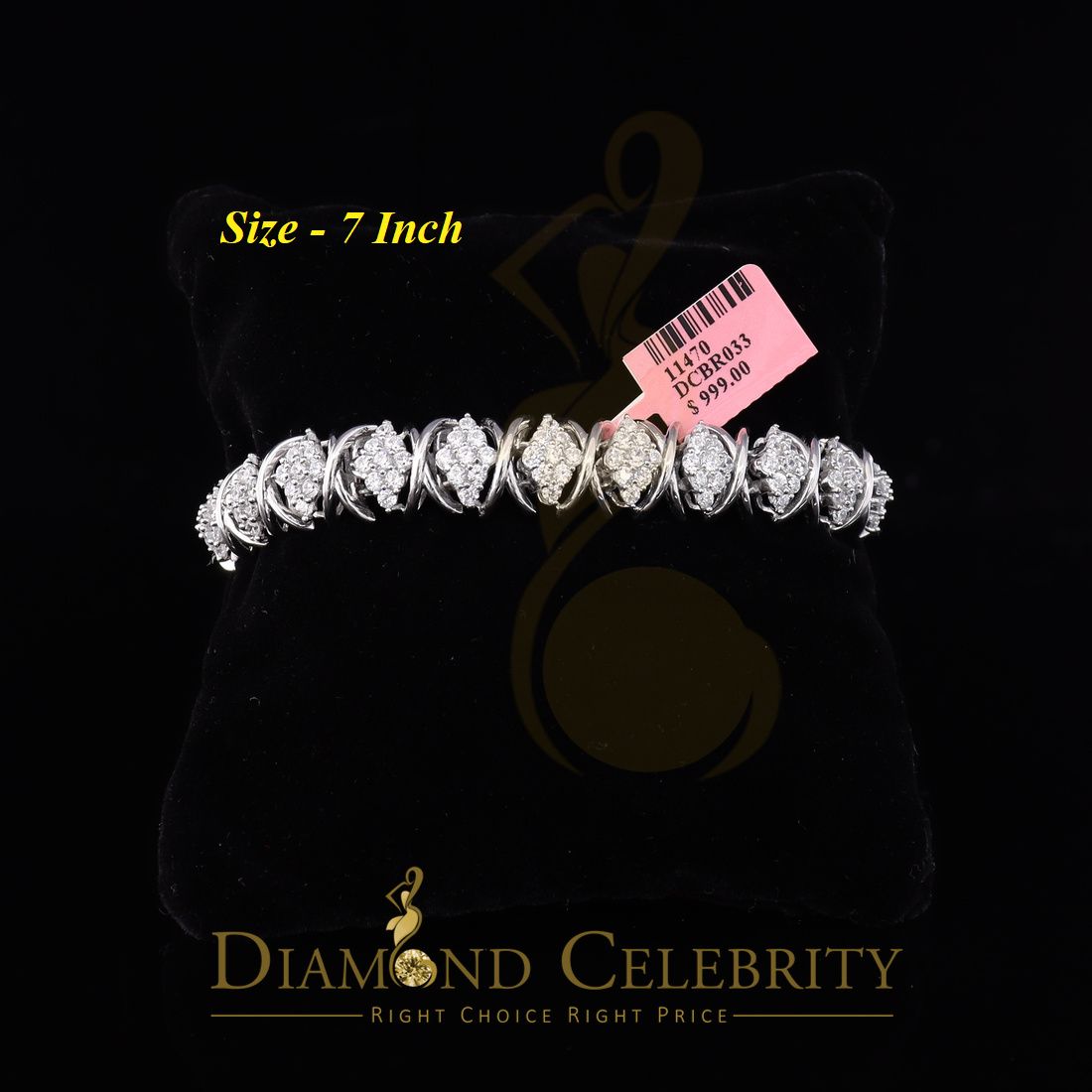 Diamondcelebritees Sterling Silver White Ladies Bracelet 11.0ct Cubic Zirconia Stone -Size 7 Inches
