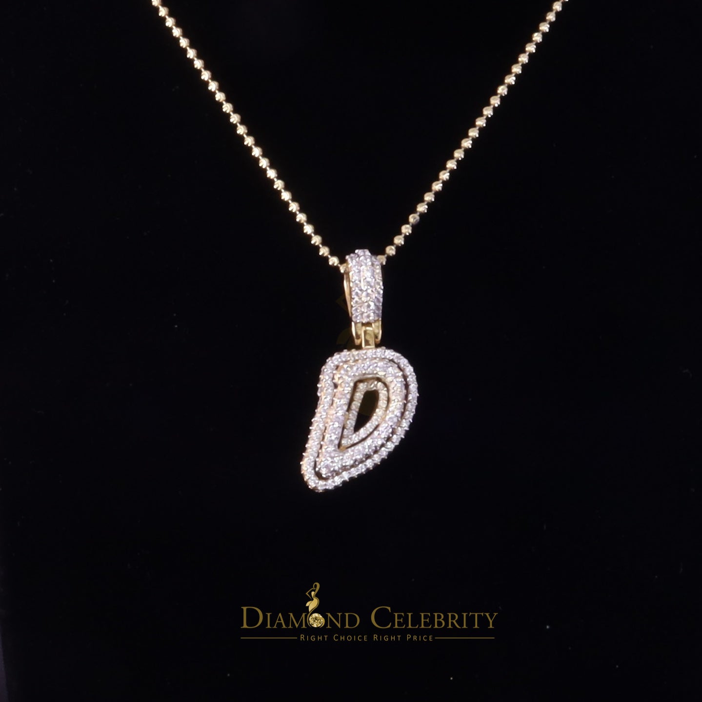 DiamondCelebritees Yellow Cursive 3D Alphabet Shape 925 Sterling Silver Cubic Zirconia Pendant