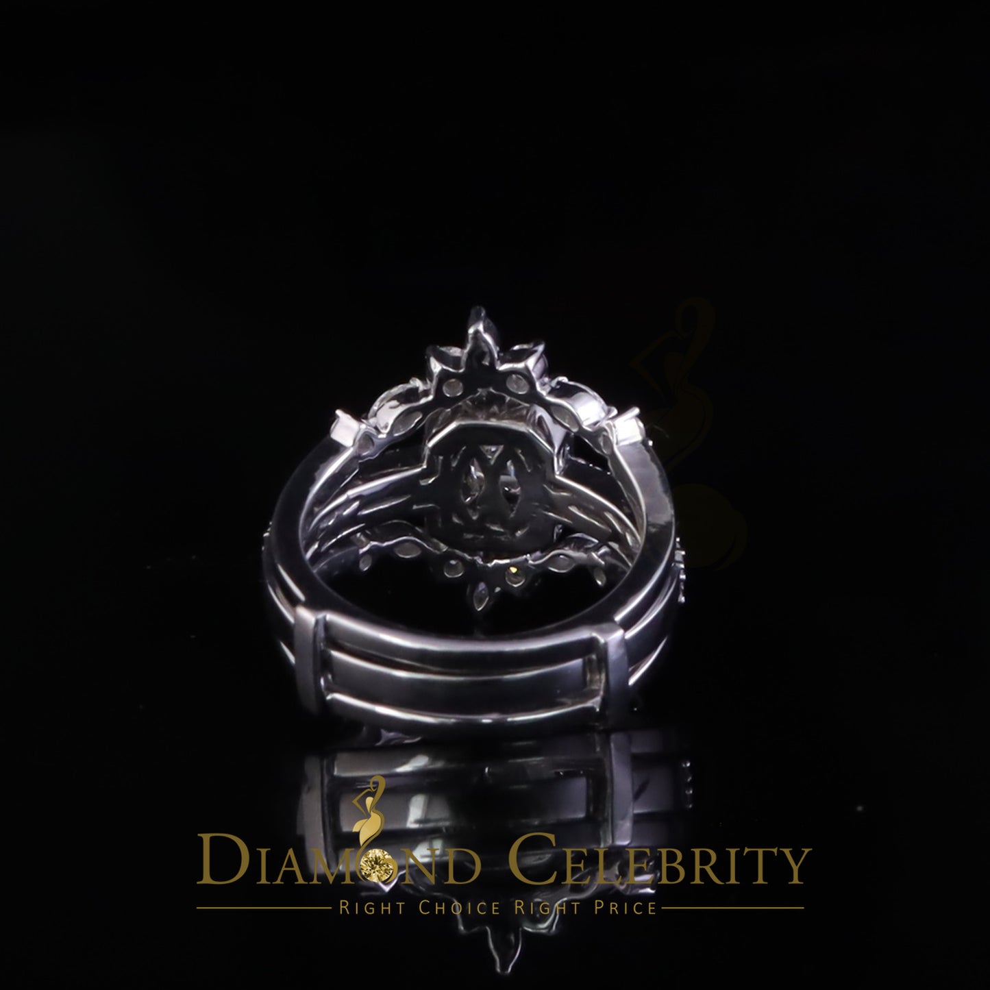 DiamondCelebritees 925 Silver Moissanite White 2.0ct Emerald Cut Round Guard Wrap womens Rings SZ 7