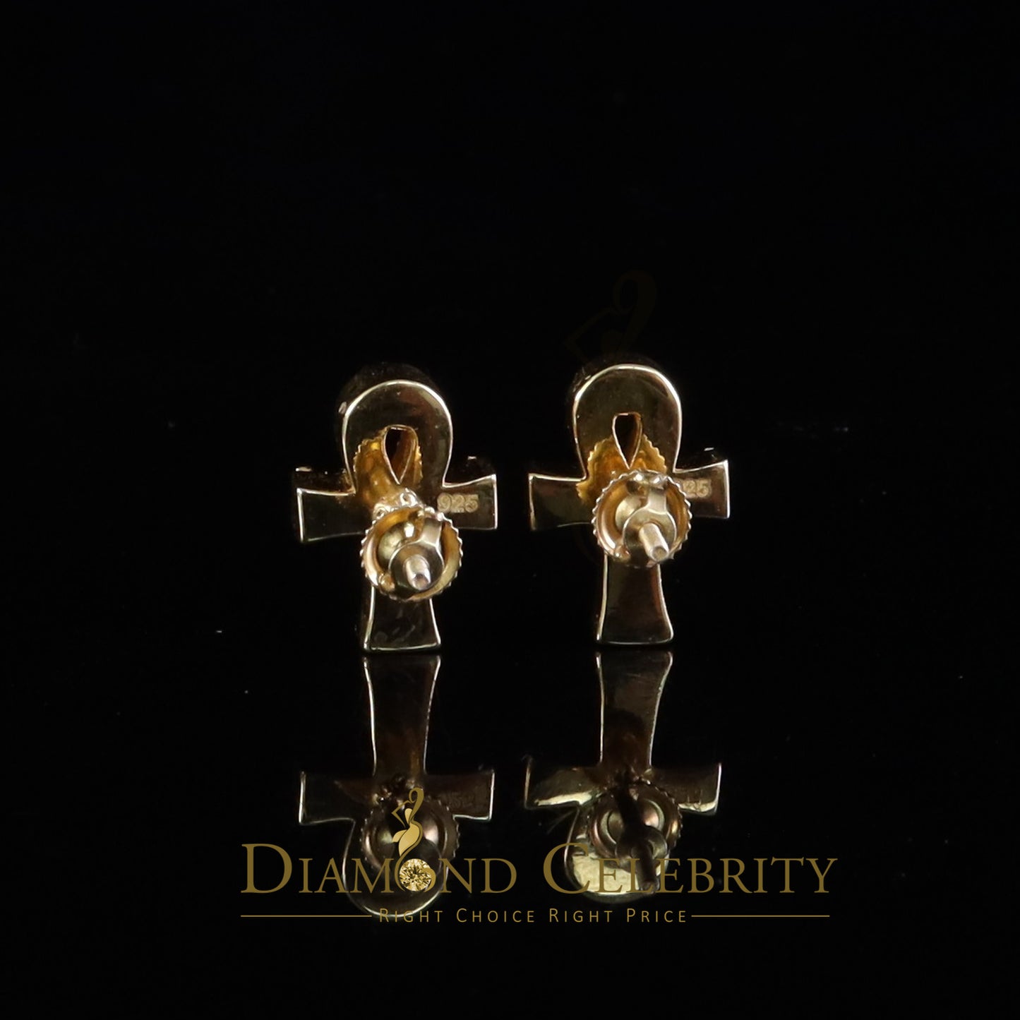 DiamondCelebritees Small Men's/Womens 0.50ct VVS 'D' Moissanite 925 Silver Yellow Ankh Stud Earring
