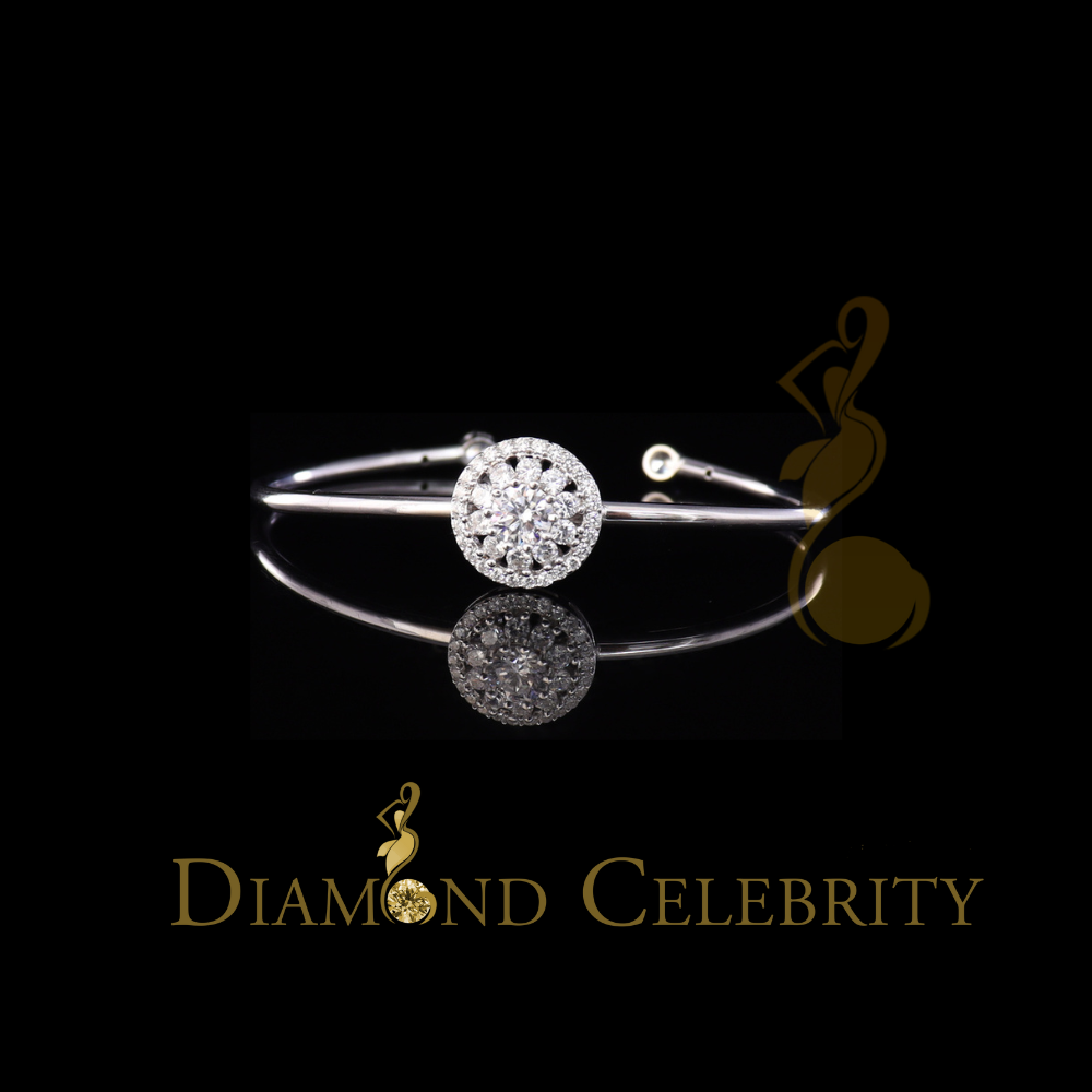 DiamondCelebritees 925 Sterling Silver Floral White Bangle Cubic Zirconia Adjustable Size 2.5''
