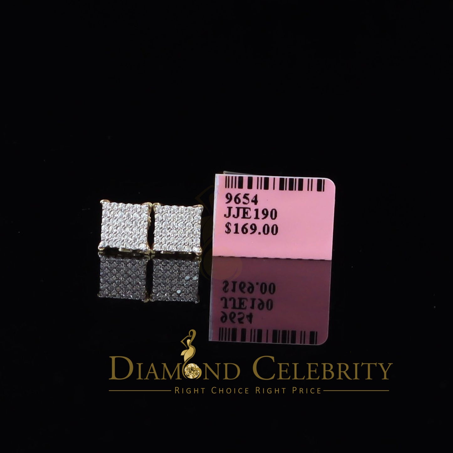 DiamondCelebritees 925 Sterling Yellow Silver 0.72ct Cubic Zirconia Square Womens Stud Earrings