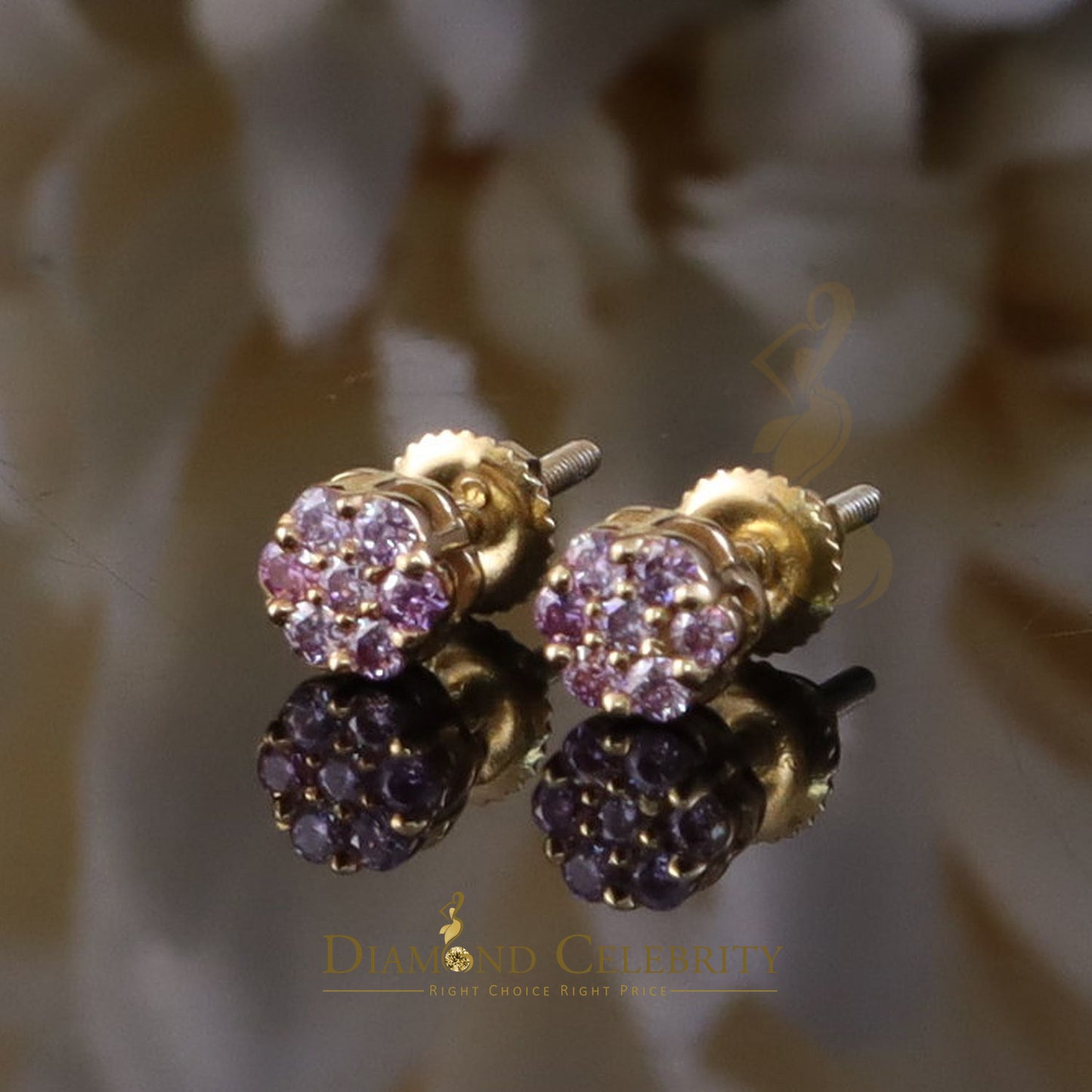 DiamondCelebritees Women's 925 Silver Yellow 0.25ct VVS 'D' Pink Moissanite Floral Stud Earrings