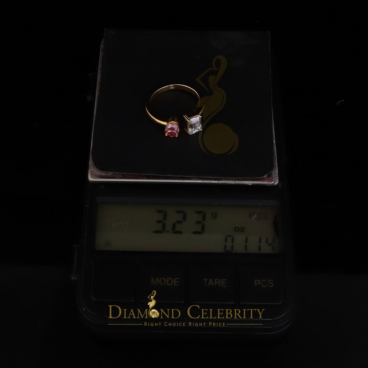 DiamondCelebritees 2.00CT Women's925 Silver Yellow VVS D Pink&White Moissanite Pear Emerald RingSZ7