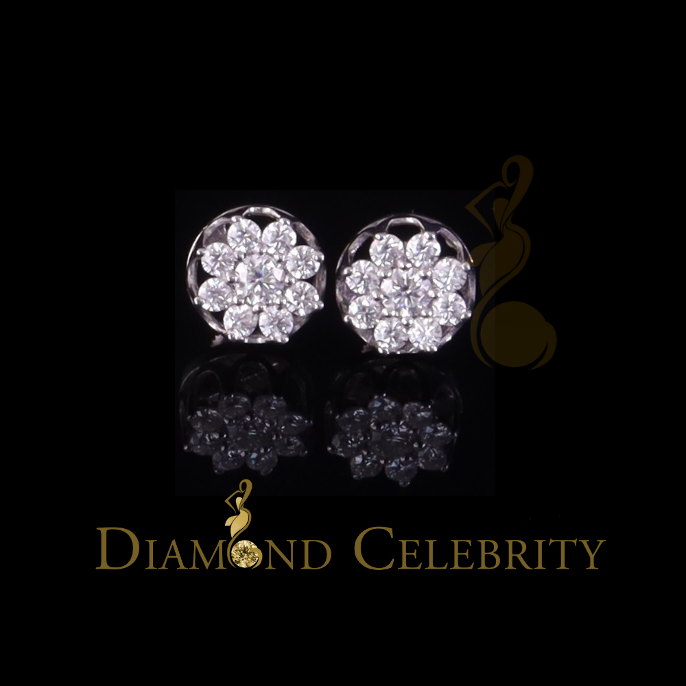 Diamondcelebritees Men's/Womens 925 Silver White 1.00ct VVS 'D' Moissanite Floral Stud Earrings