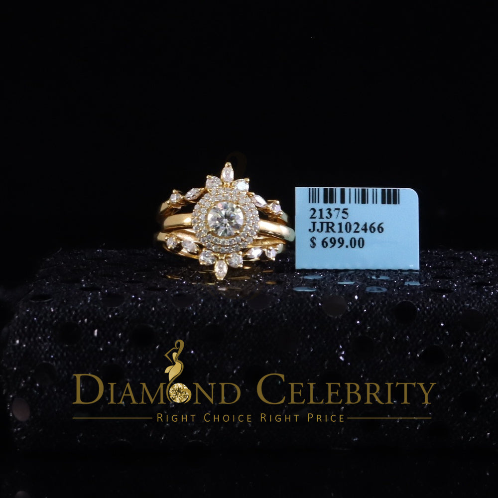 DiamondCelebritees 925 Silver Moissanite 1.66ct Women Enhancer Round Wrap Insert Ring SZ 7 Yellow