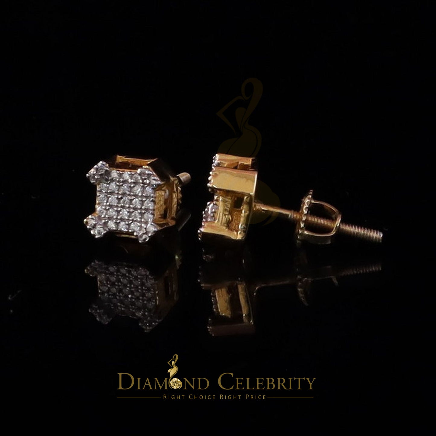DiamondCelebritees Men's/Womens 925 Silver Yellow 0.25ct VVS 'D' Moissanite Square Stud Earrings
