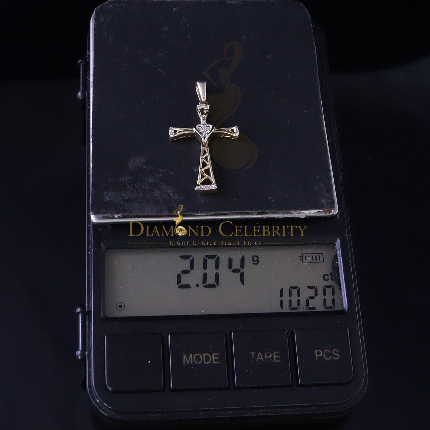 DiamondCelebritees Real 0.05ct Diamond Sterling Silver Yellow Cross Pendant