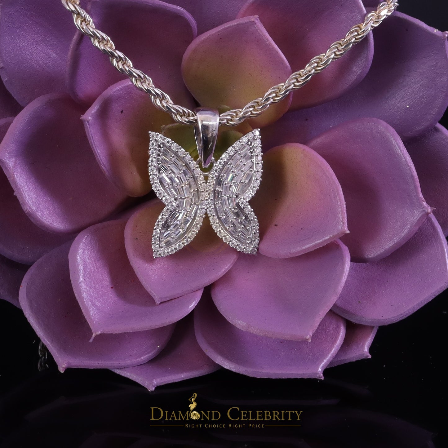Diamondcelebritees Men's/Womens 925 Silver White 1.50ct VVS 'D' Moissanite Butterfly Pendant