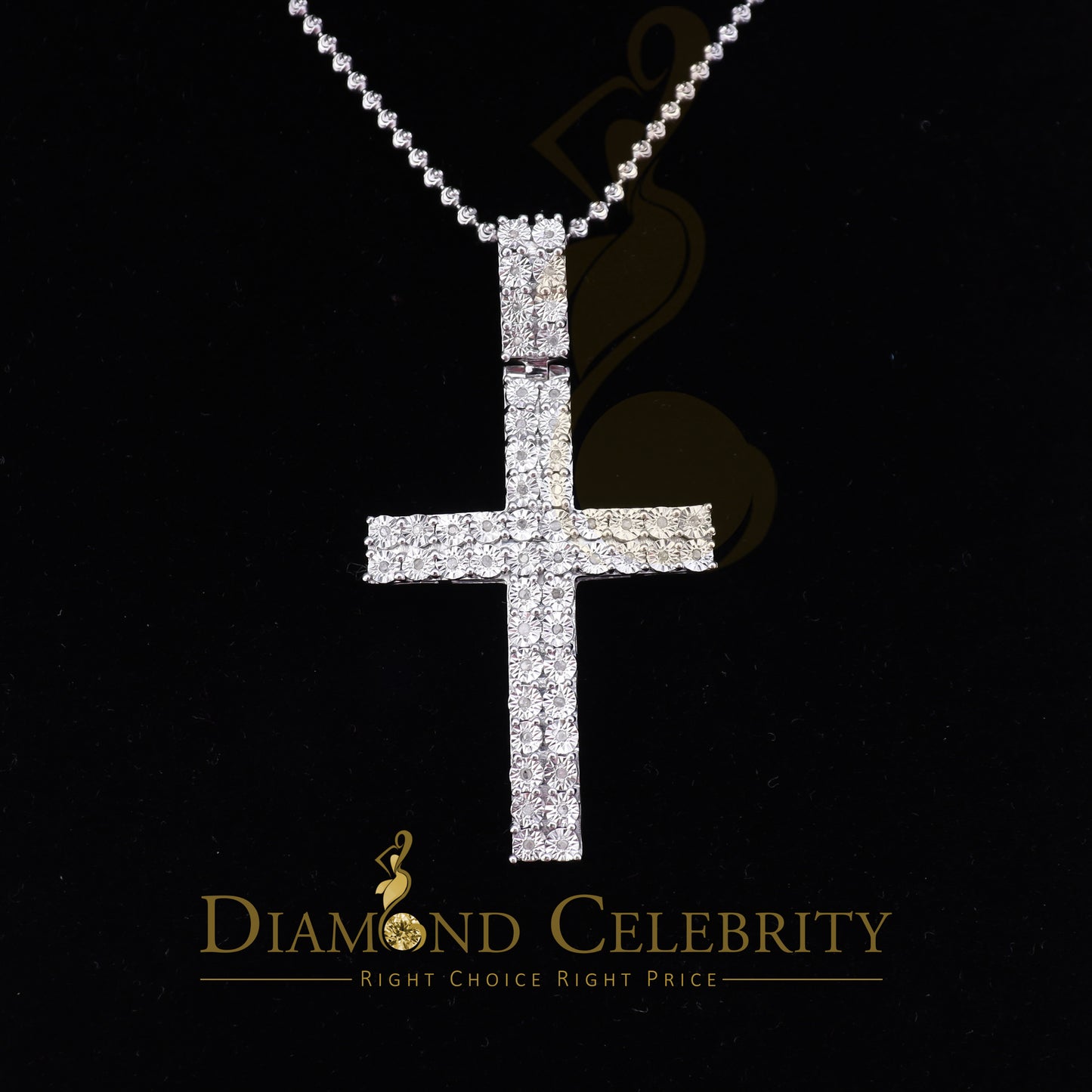DiamondCelebritees Real 0.33ct Diamond Sterling Silver CROSS White Charm Fashion Necklace Pendant