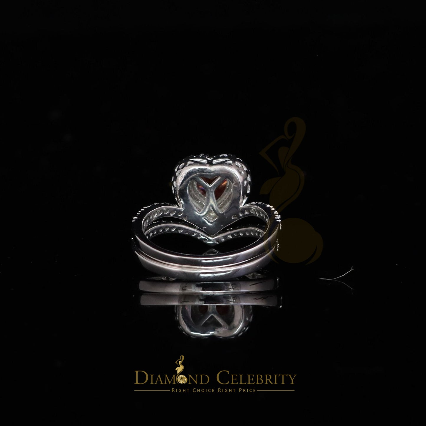 DiamondCelebritees 1.66 CT Women's 925 Silver VVS D Pink & White Moissanite Heart Double Ring SZ 7
