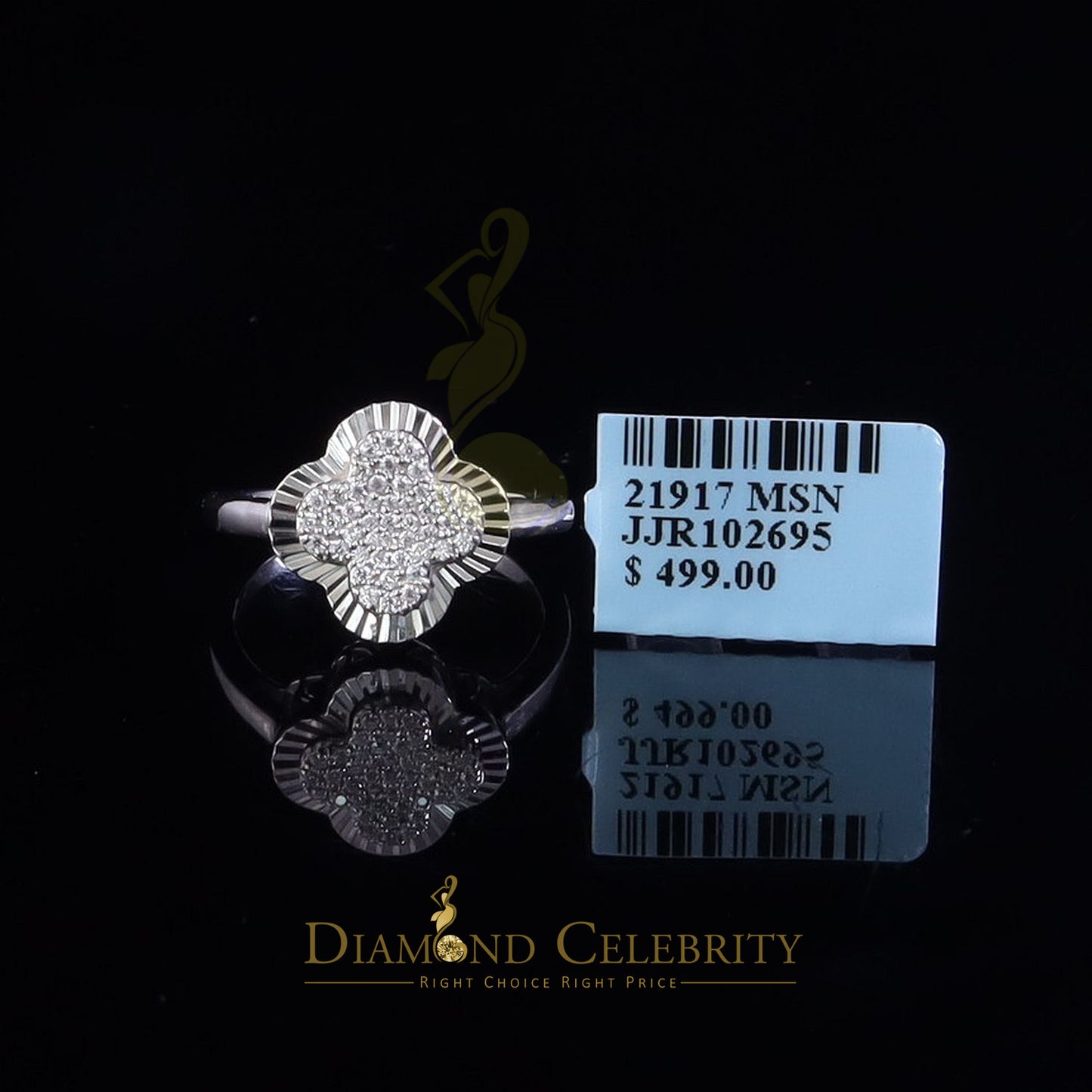 DiamondCelebritees 1.50ctVVS D Silver Moissanite Clover Shape Ring925Silver Size8 for Men's/Women's