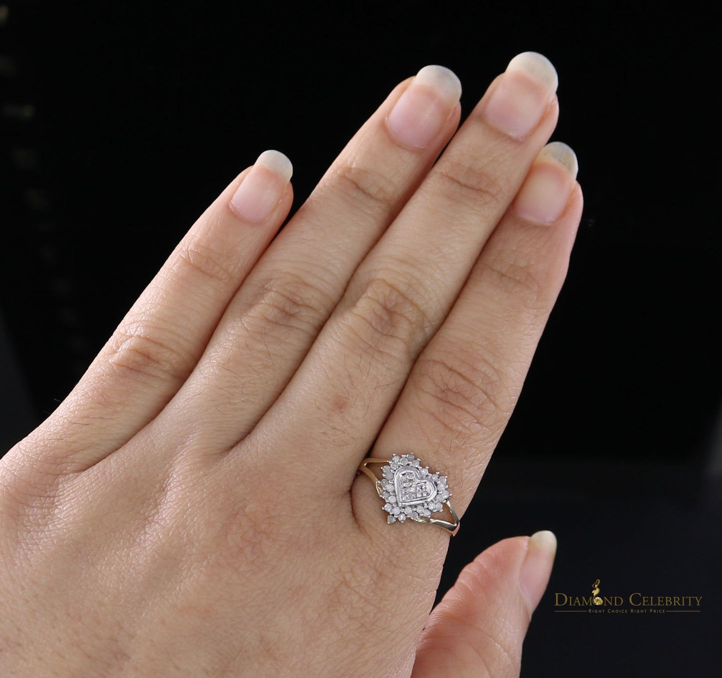 DiamondCelebritees Yellow Real 10 KTGold with 0.33 CT Real Diamond Heart Shape Womens Ring SZ 6.5