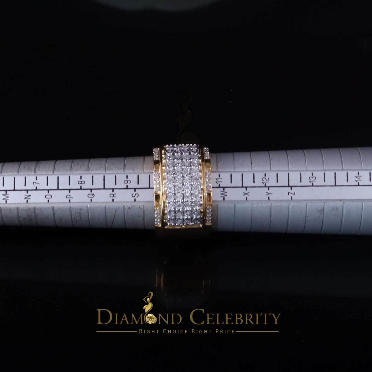 DiamondCelebritees Big 0.25ct Real Diamond 925 Yellow Miracle set Silver Wide Men's Band Ring SZ10