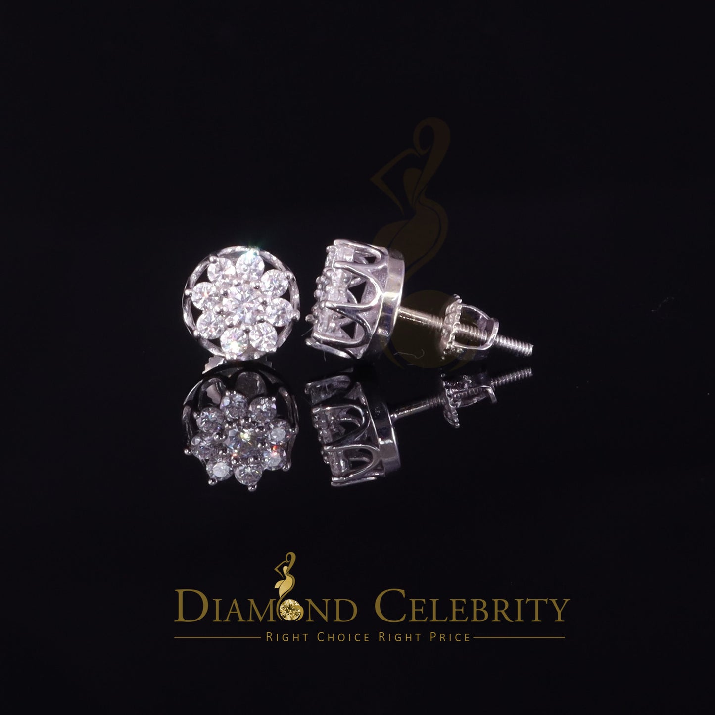 Diamondcelebritees 925 Silver White 0.50ct VVS 'D' Moissanite Round Stud Earrings Men's/Womens