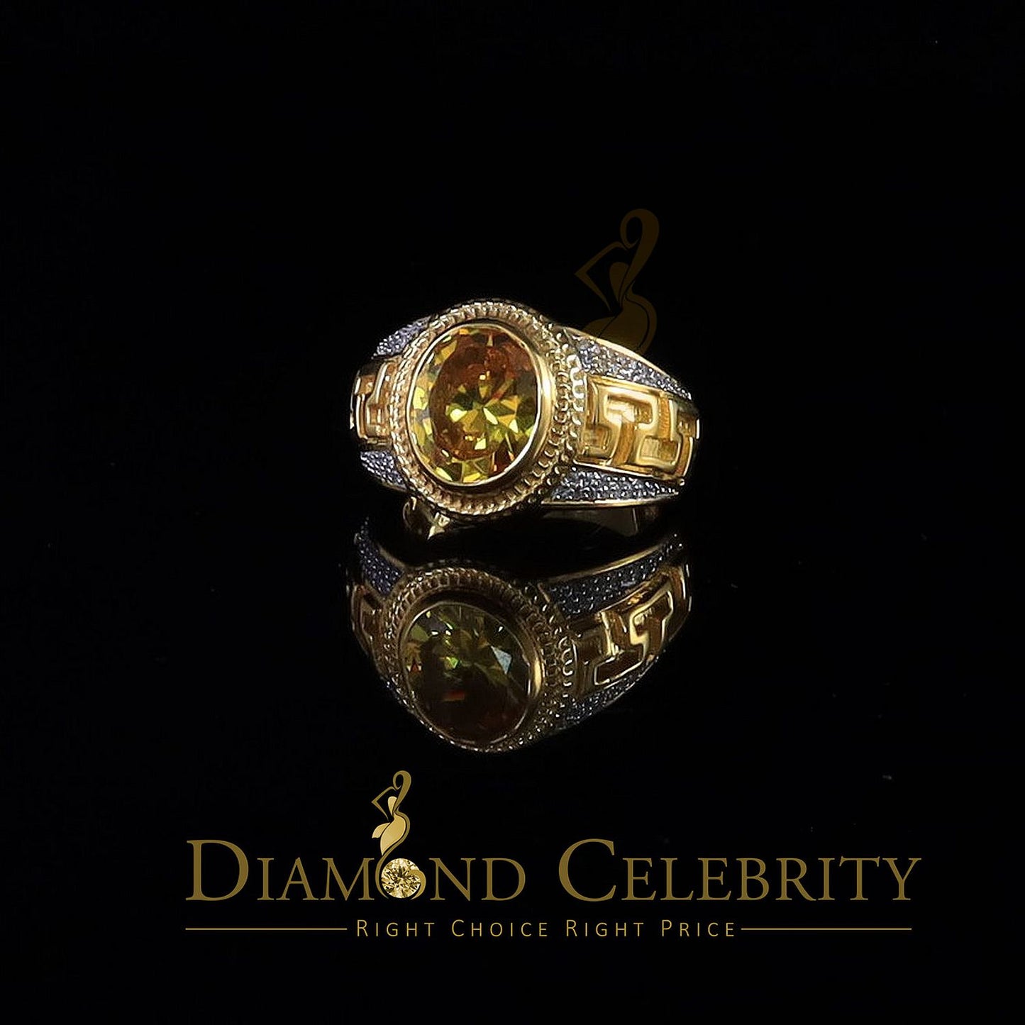 DiamondCelebritees 8.10ct Yellow Silver Oval Cubic Zirconia Men Adjustable Ring From SZ 9 to 11
