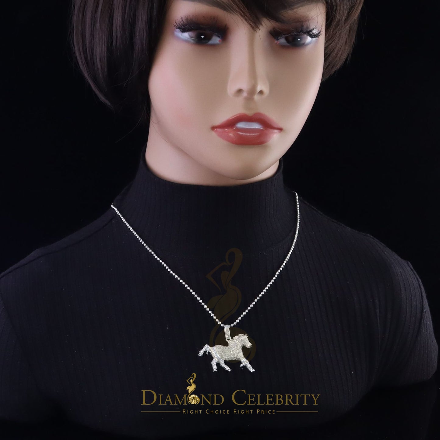 DiamondCelebritees Real 0.33ct Diamond 925 Sterling Silver HORSE White Charm Necklace Pendant