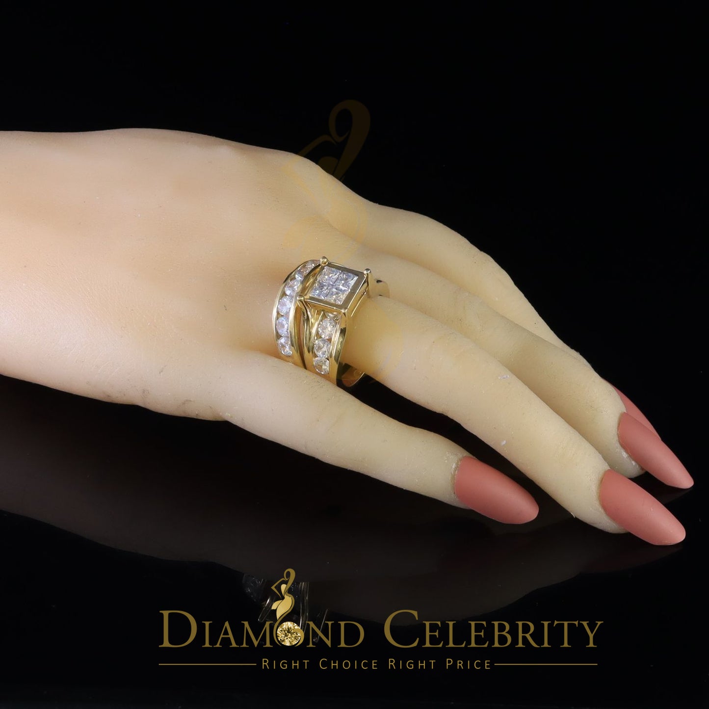 DiamondCelebritees 925 Sterling Yellow Silver 3.50 ct Square Cubic Zirconia Bridal Womens Ring SZ 8