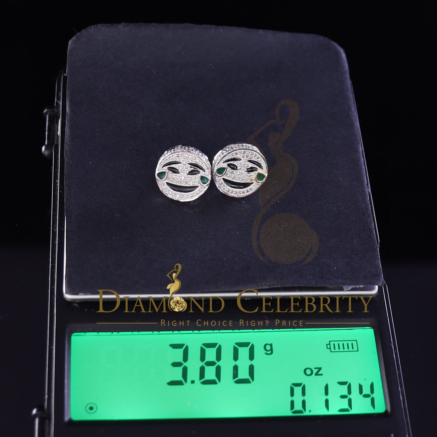DiamondCelebritees 925 Sterling White Silver 0.33ct Diamond Hip Hop Men's & Women's Emoji Earrings