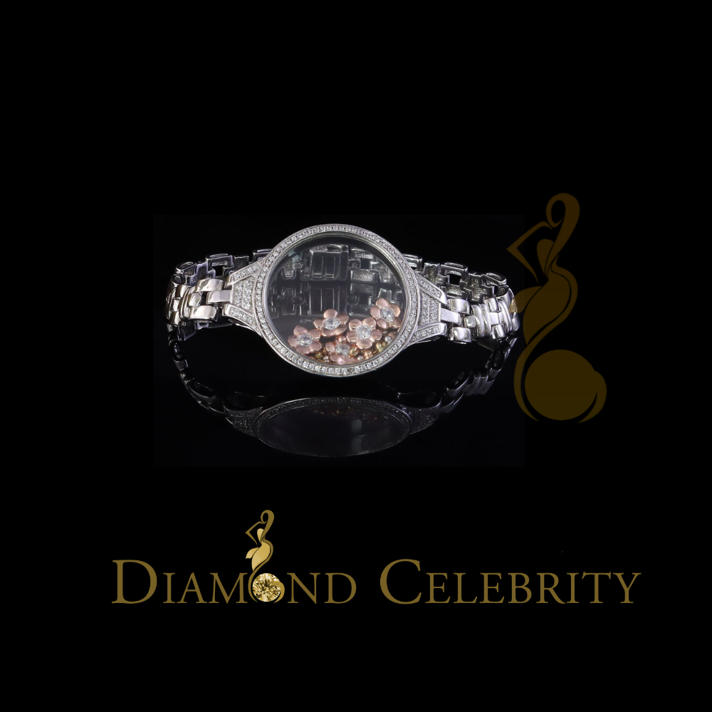 Diamondcelebritees 925 Silver White Floating Flowers Bracelet Iced Out with Cubic Zirconia SZ 7