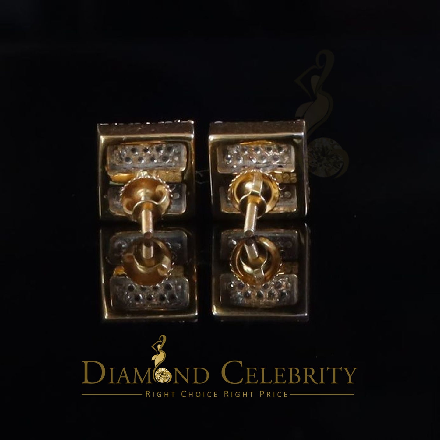 DiamondCelebritees 925 Yellow Silver 0.80ct VVS 'D' Moissanite Square Stud Earring Men's/Womens