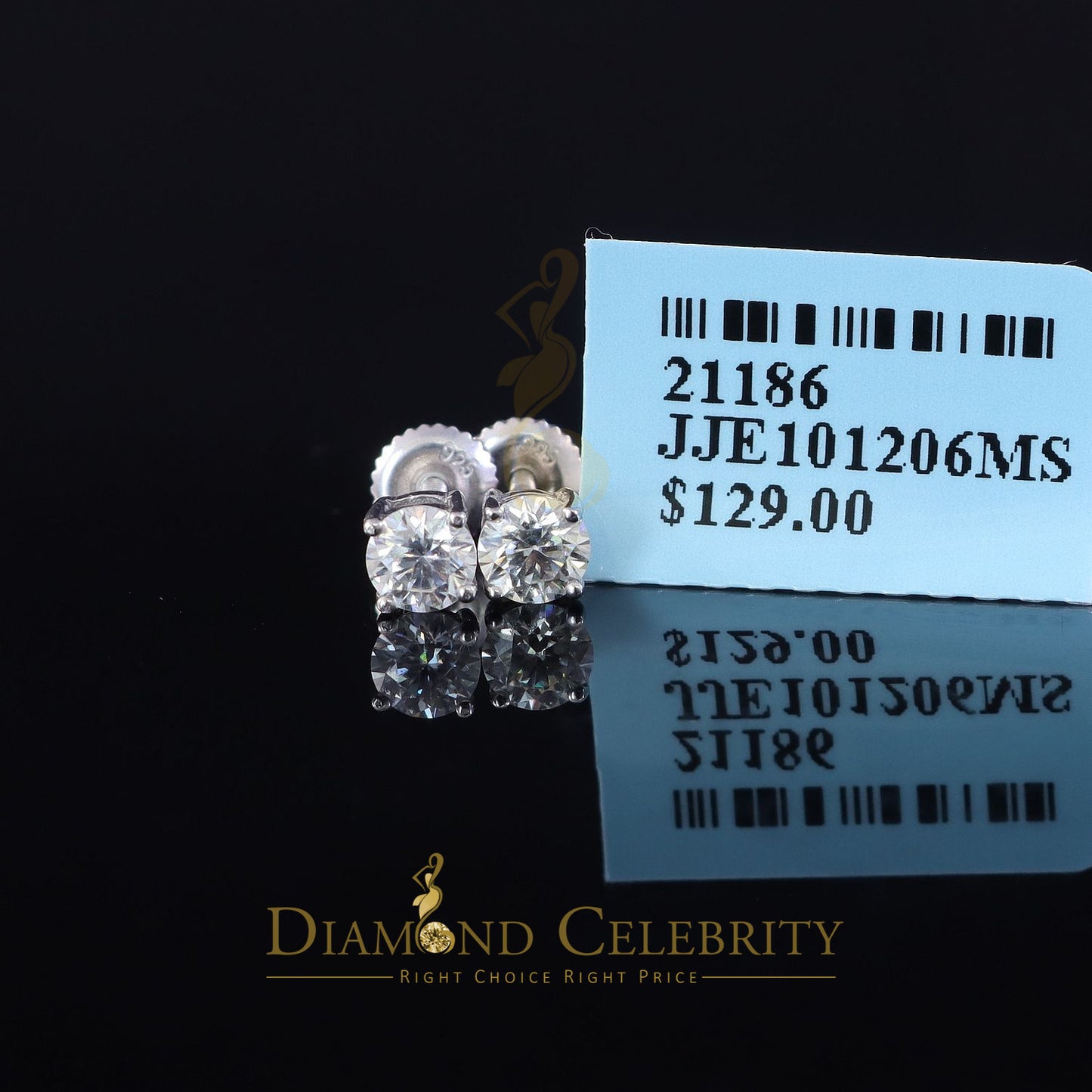 Diamondcelebritees Round 0.50ct VVS 'D' Moissanite Men's/Womens 925 Silver White Stud Earrings