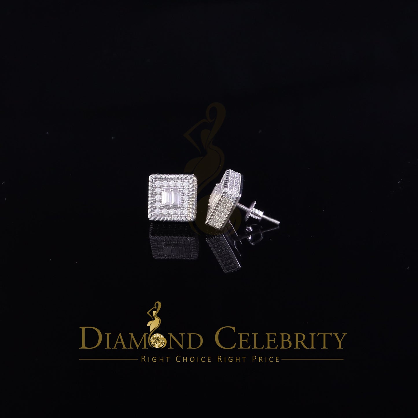 Diamondcelebritees Cubic Zircon 925 Silver 1.00ct White Silver Women's/Men's Square Stud Earrings