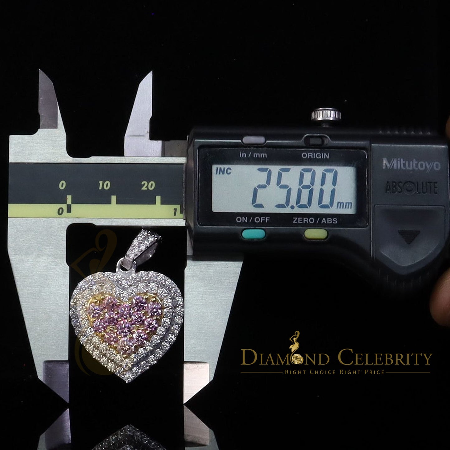 DiamondCelebritees 925 Silver White Women's 11.00 ct VVS'D' Pink Moissanite 3D Double Heart Pendant
