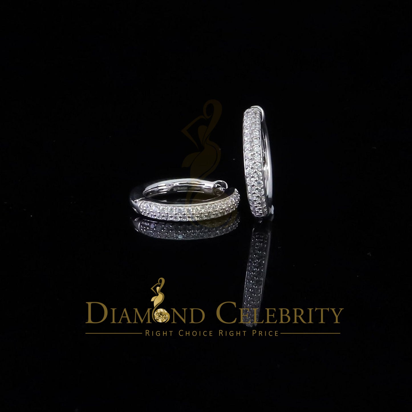 DiamondCelebritees Men's hip hop White 925 Sterling Silver Cubic Zirconia 2 row Huggie Hoop Earring