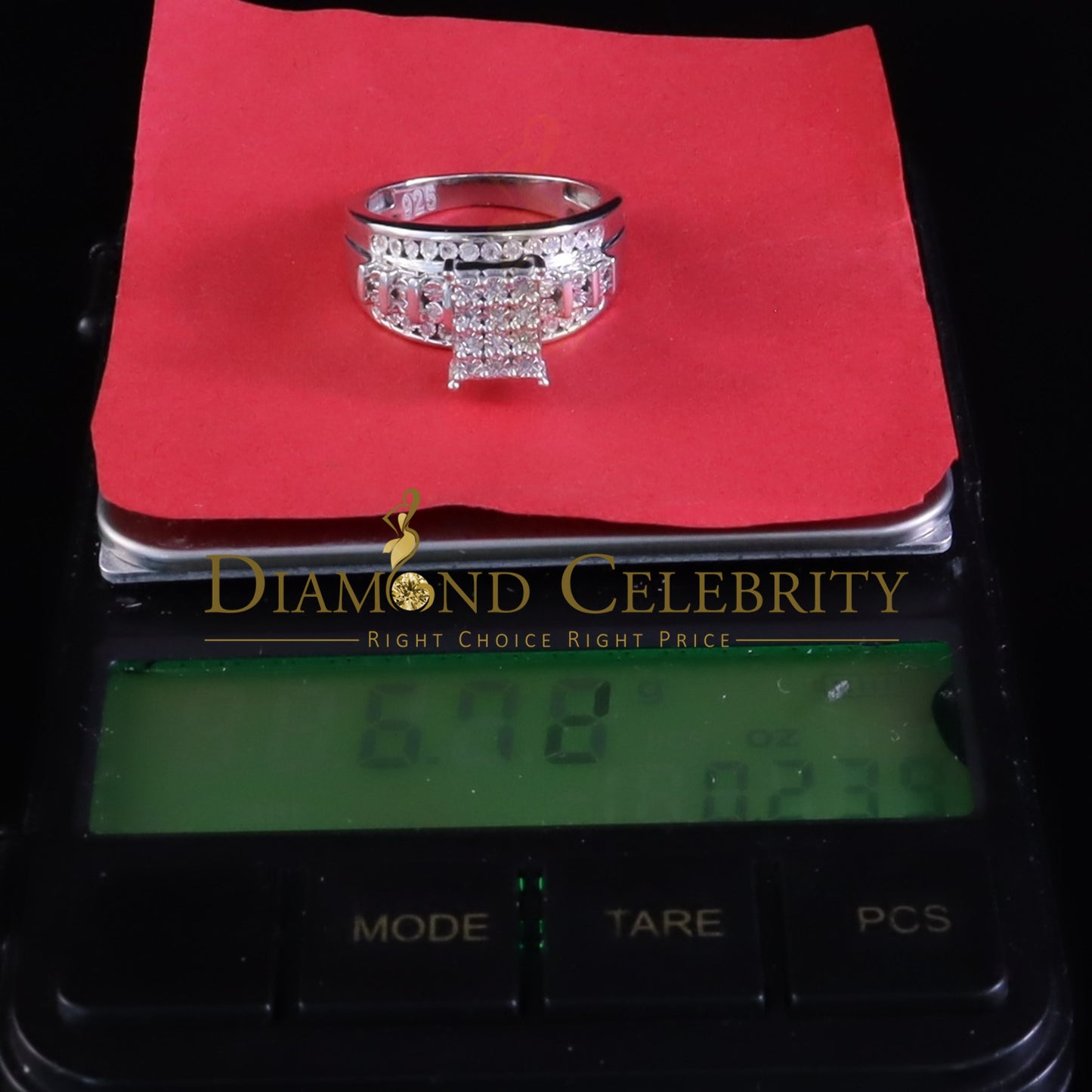 DiamondCelebritees Cinderella Rectangle Real 0.16ct Diamond 925 Silver White Womens Ring Size 8