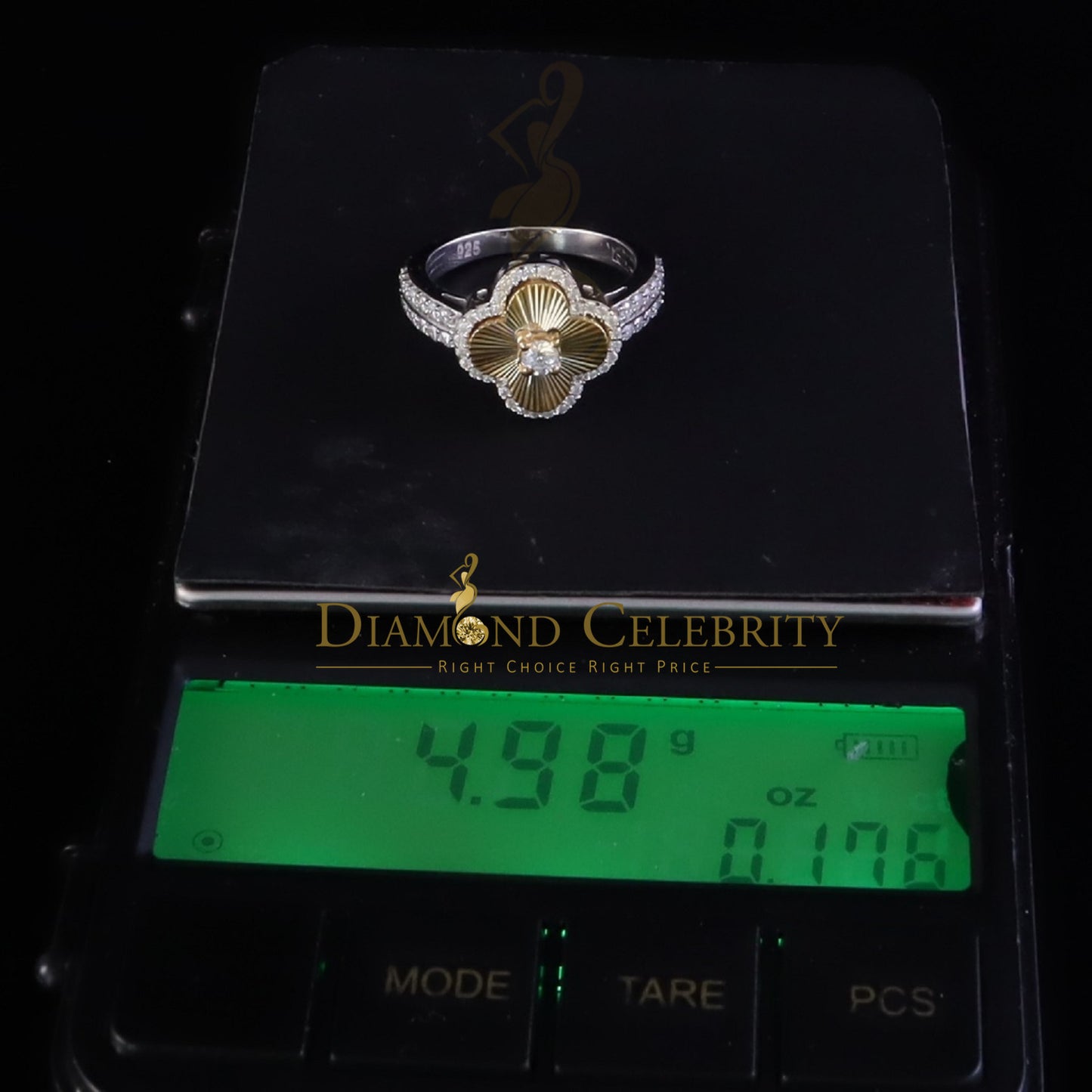 DiamondCelebritees 1.25ct VVS D Silver Moissanite Clover Shape Women's 925 Silver White Ring Size 7