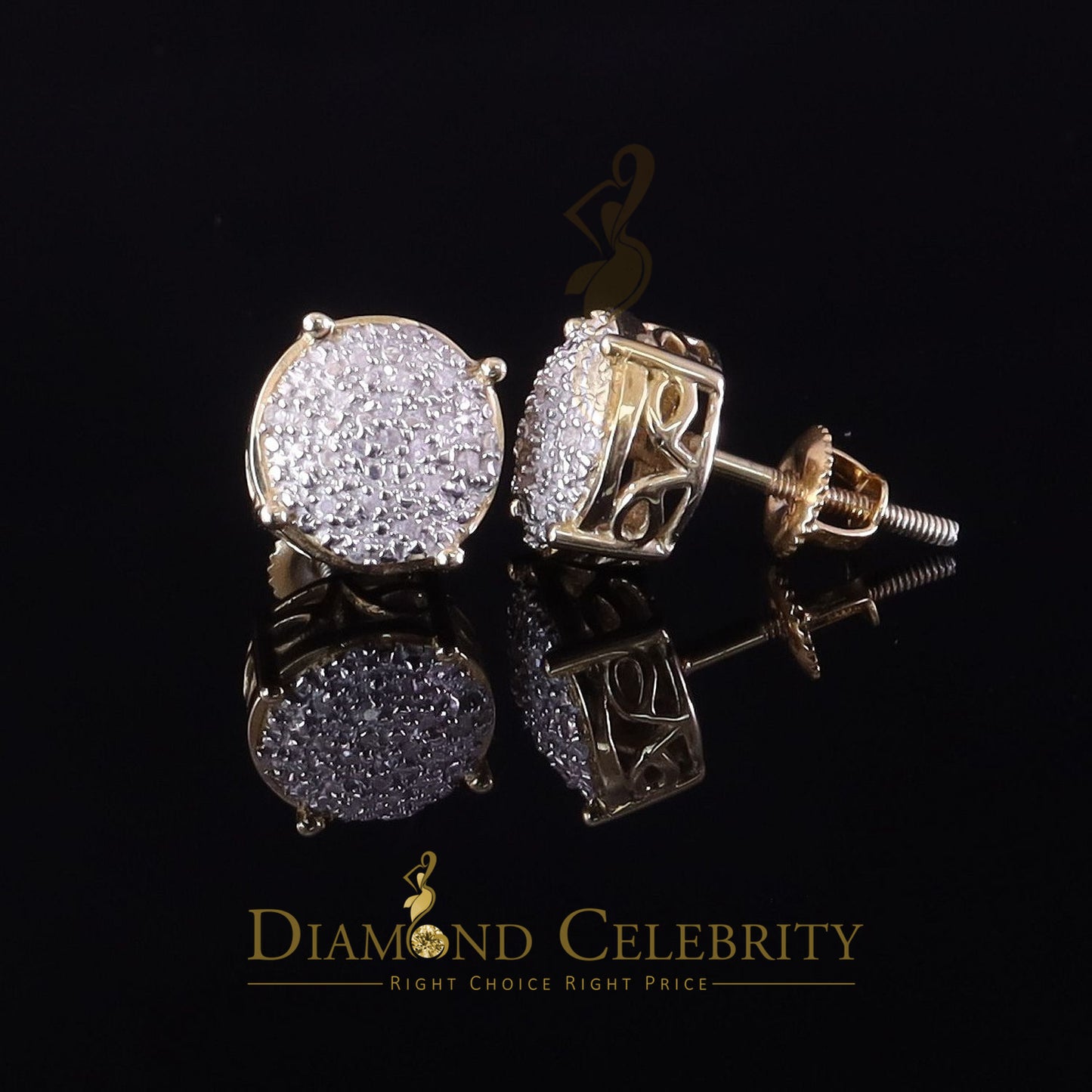 DiamondCelebritees 0.10ct Diamond 925 Yellow Silver for Men's & Womens Stud Round Earring
