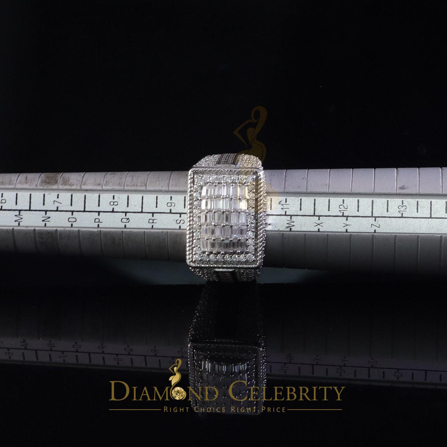 DiamondCelebritees Men's for 925 White Silver 4.50ct VVS 'D' Moissanite Rectangle Rings Size 10