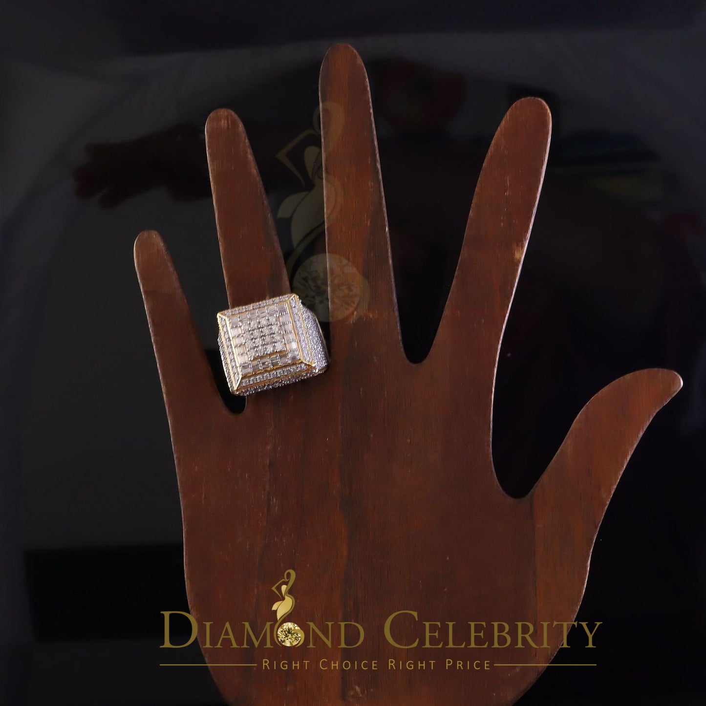DiamondCelebritees Men's 925 Sterling Silver 5.50ct VVS 'D' Moissanite Yellow Square Rings Size 10