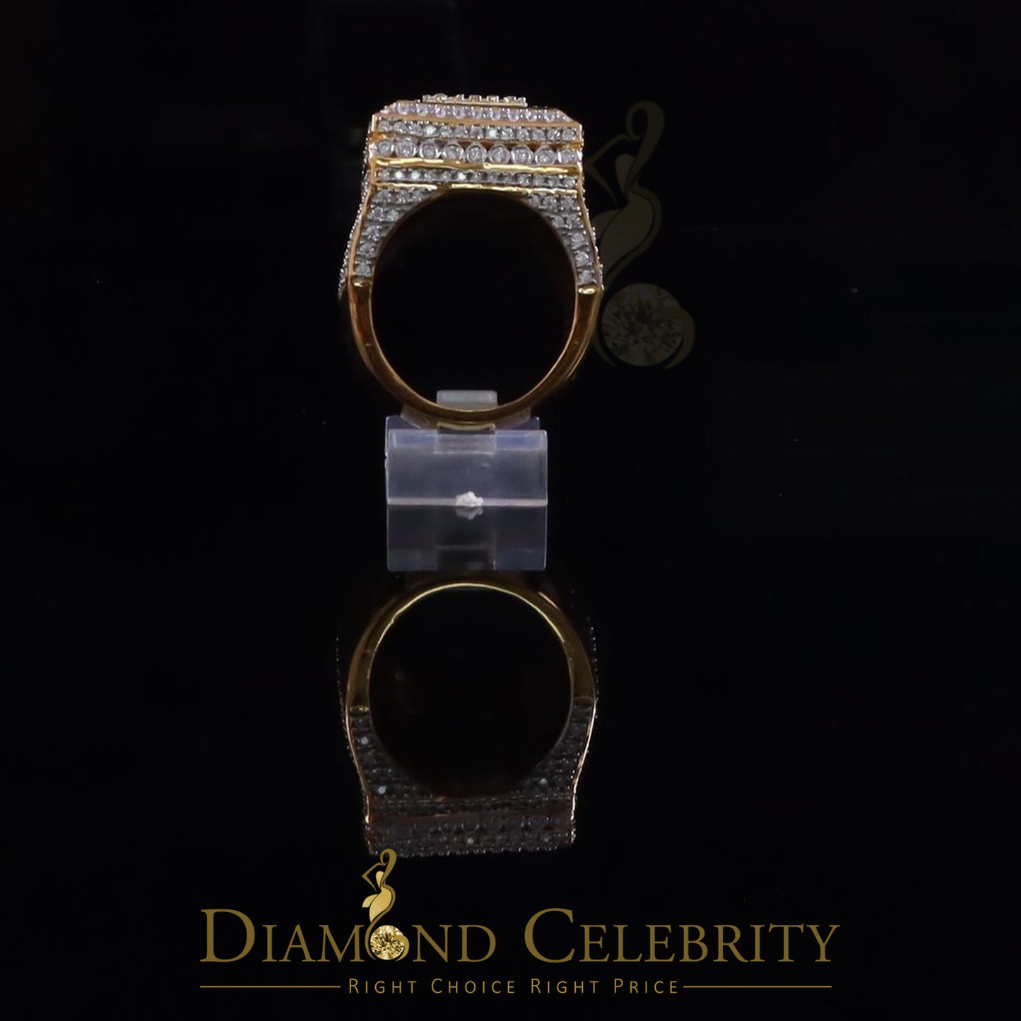 DiamondCelebritees 925 Sterling Silver 4.50ct VVS 'D' Moissanite Yellow Square Rings Size 10 Men's