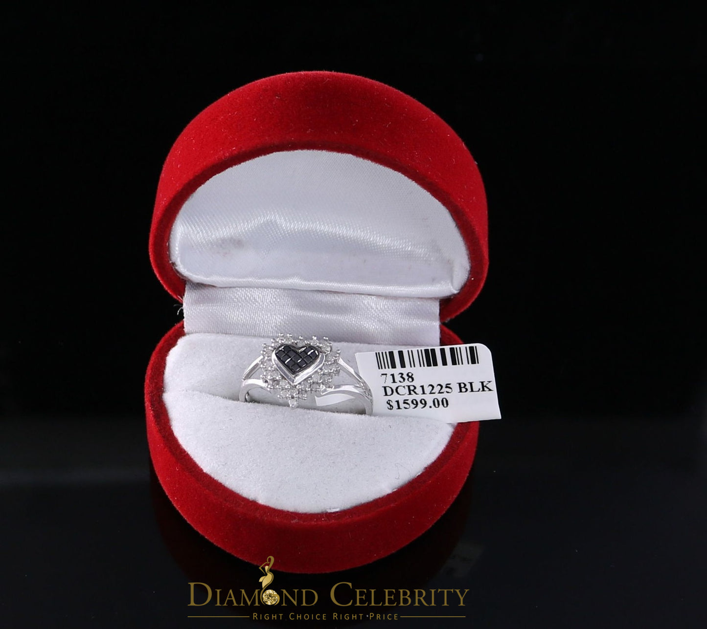 DiamondCelebritees Real 10kt White Gold Heart shape 0.33CT Real Diamond Black Princess Ring SZ 6.5