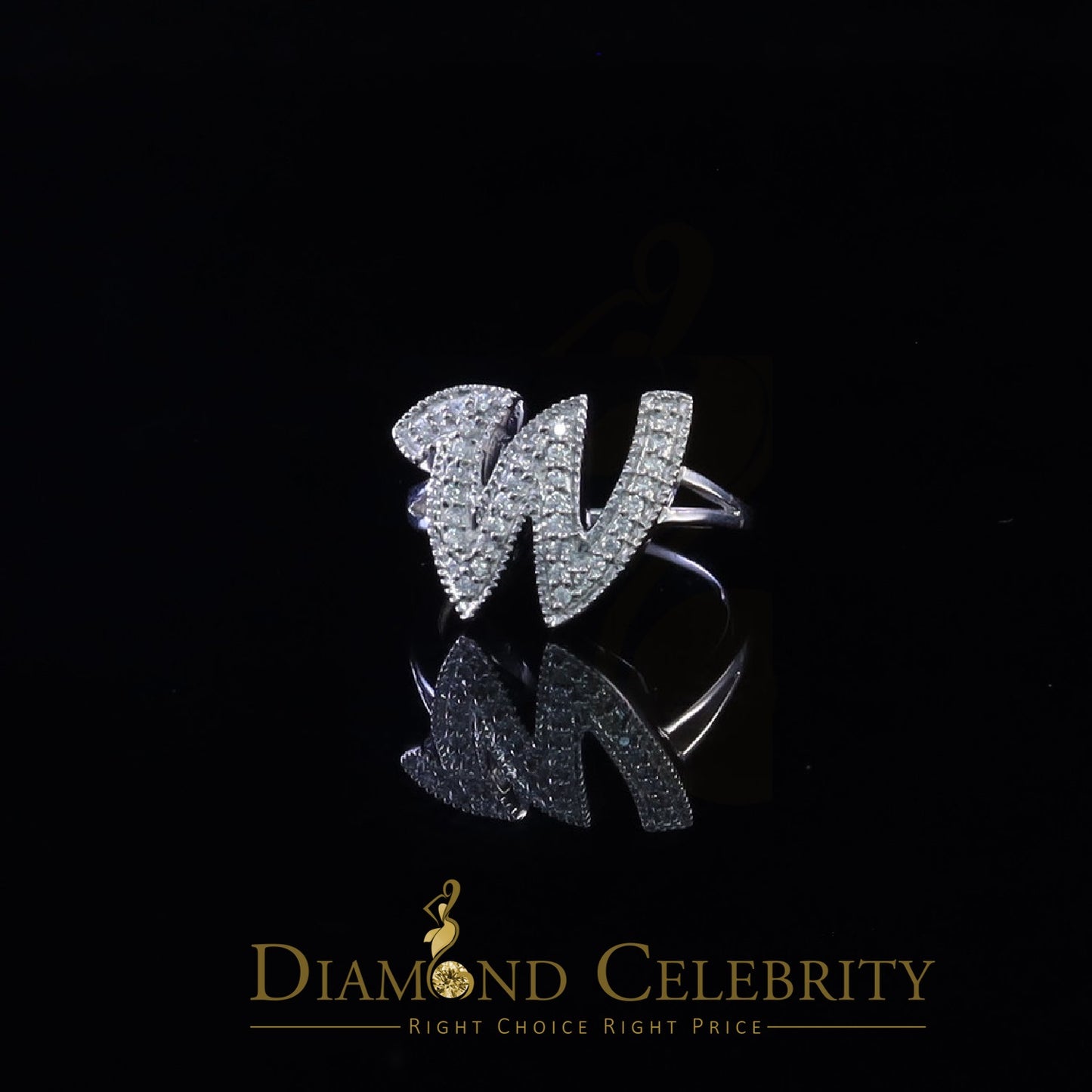 DiamondCelebritees Cubic Zirconia 0.40ct Alphabet W Women's White Silver Ring Size 7