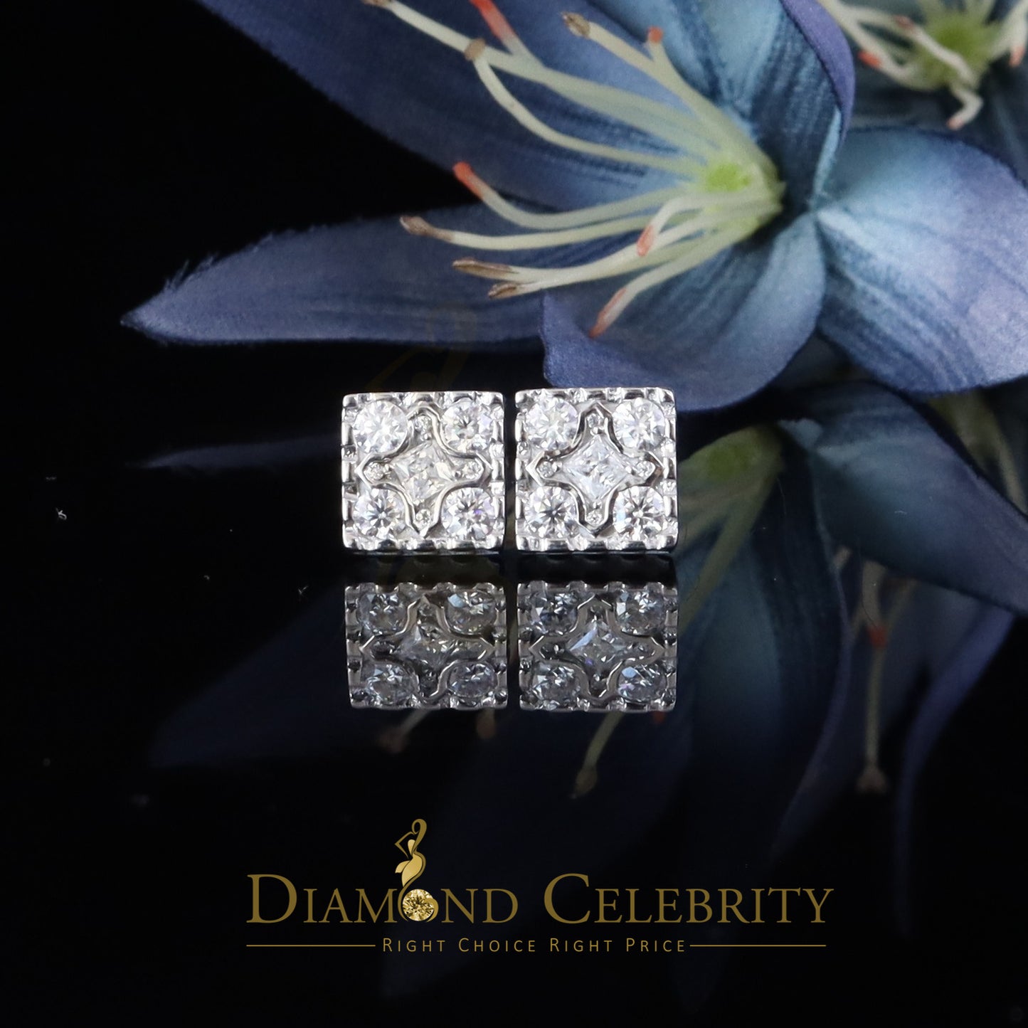 Diamondcelebritees White 925 Silver 1.00ct VVS 'D' Moissanite Square Stud Earring Men's/Womens
