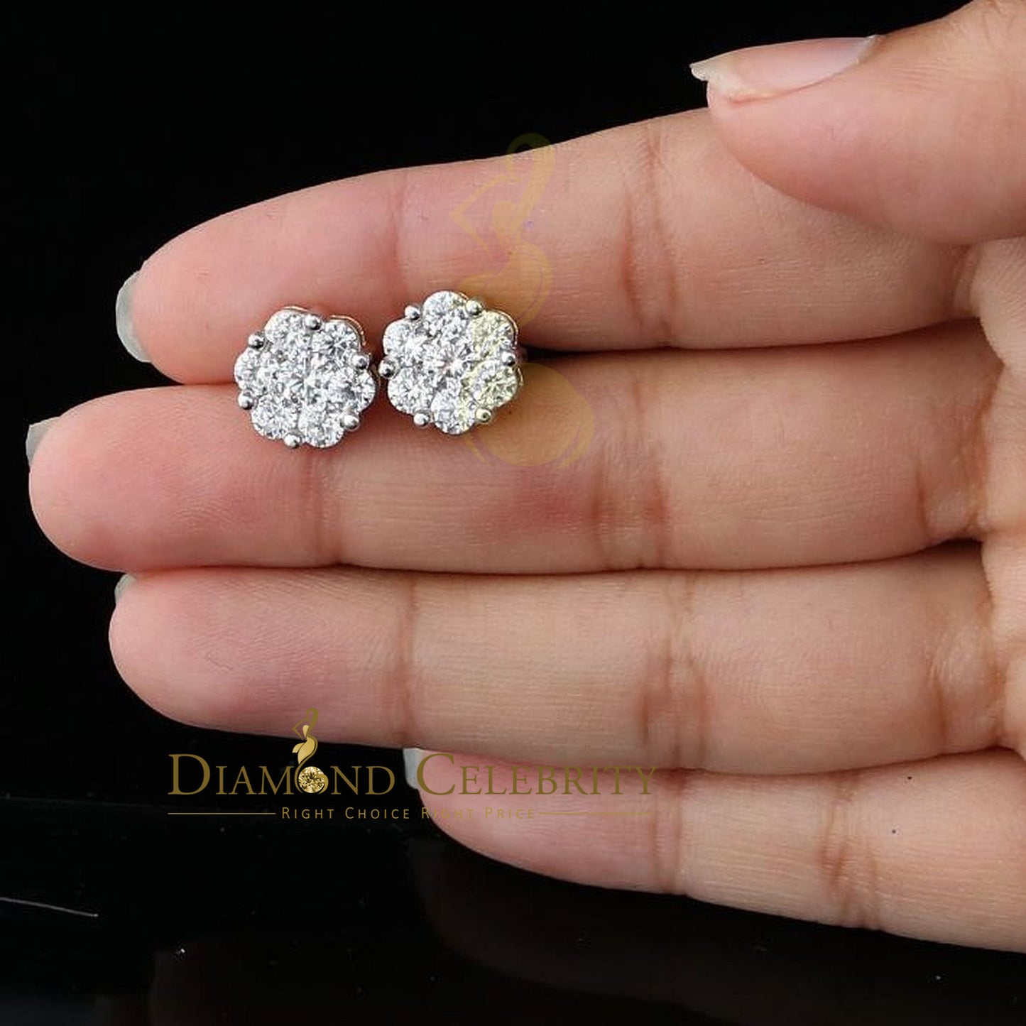DiamondCelebritees 925 Yellow Silver Sterling 1.46ct Cubic Zirconia Hip Hop Floral Women's Earrings
