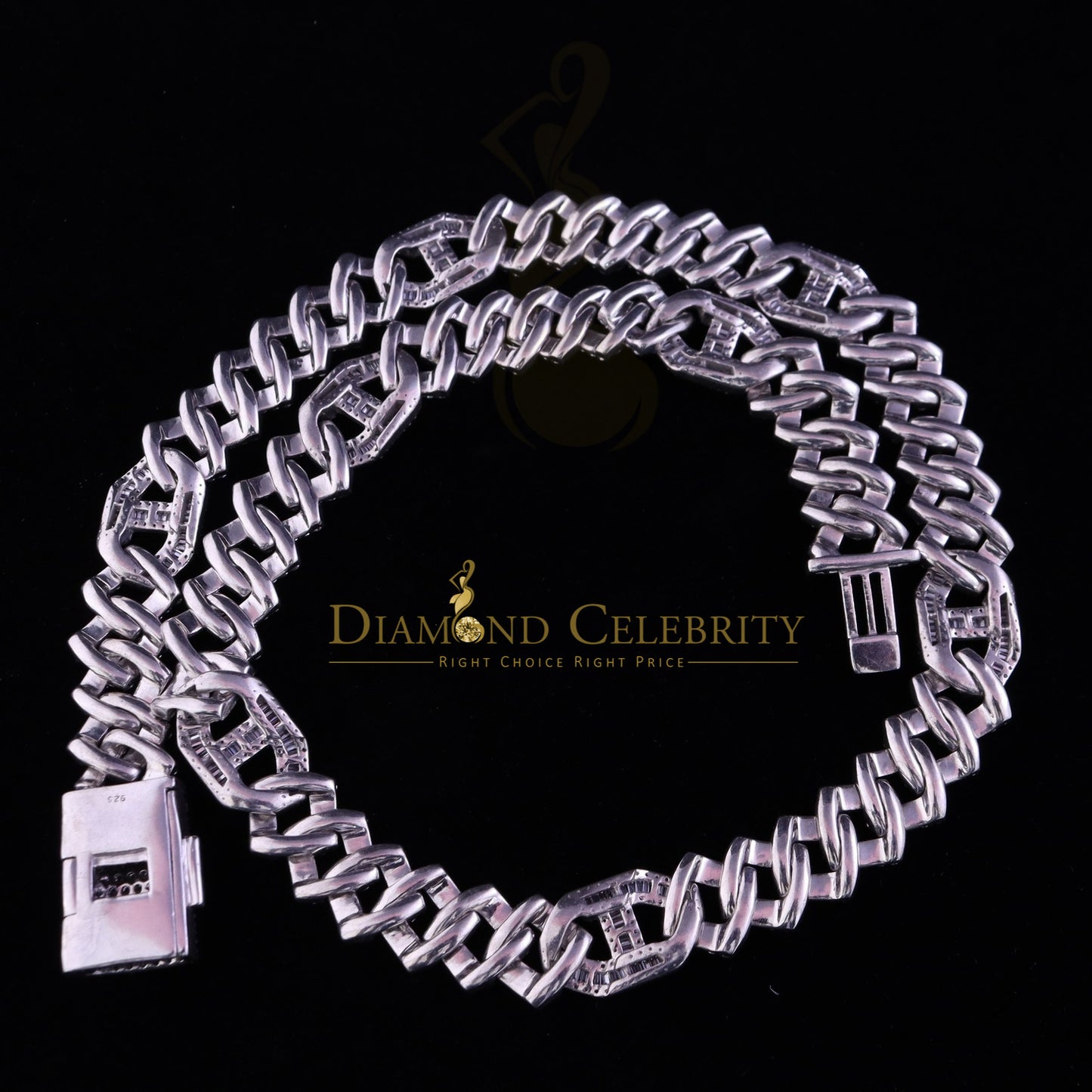 DiamondCelebritees 925 Silver 35ct Moissanite White Men's Cuban Necklace SZ 20inch & 14mm Width