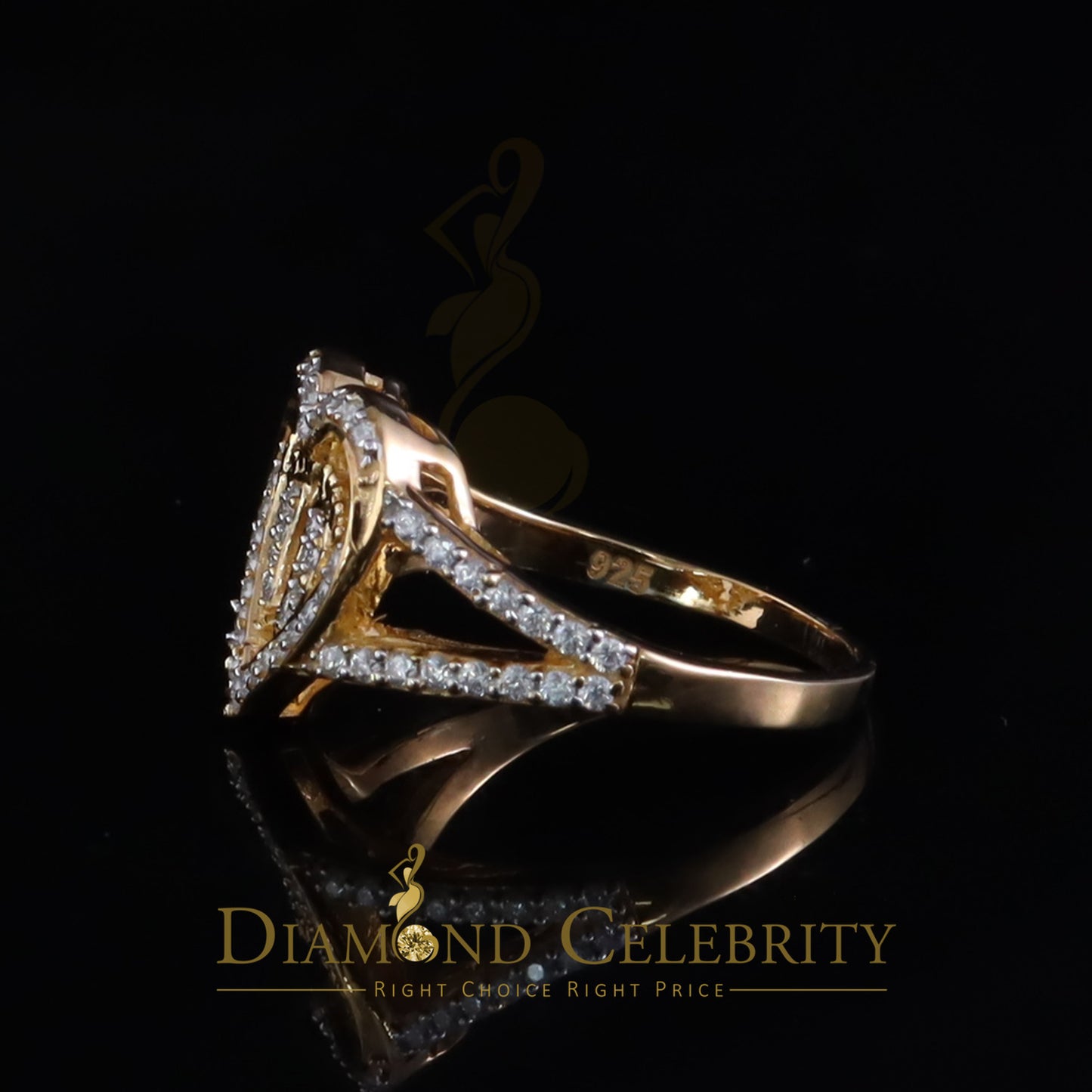 DiamondCelebritees 925 Moissanite Mom Yellow Heart Child feet 1.00ct VVS D Silver Ring Size 8 Women