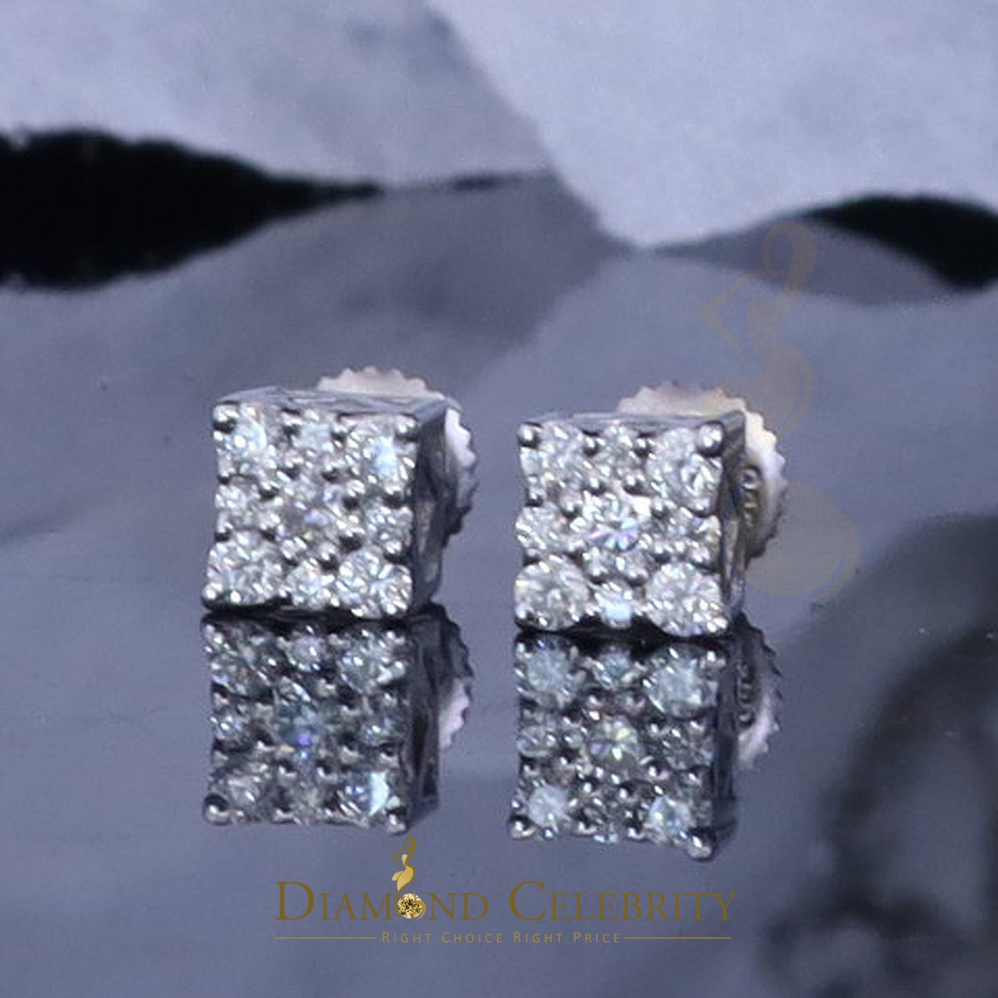 Diamondcelebritees Women's/Men's 925 Silver White 0.25ct VVS 'D' Moissanite Square Stud Earrings