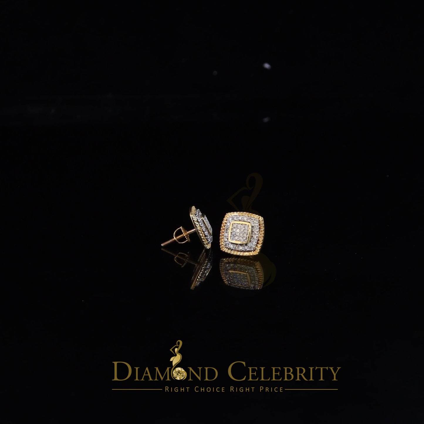 DiamondCelebritees Real 10K Yellow Gold Real Diamond 0.50 CT Men and Ladies Square Stud Earring