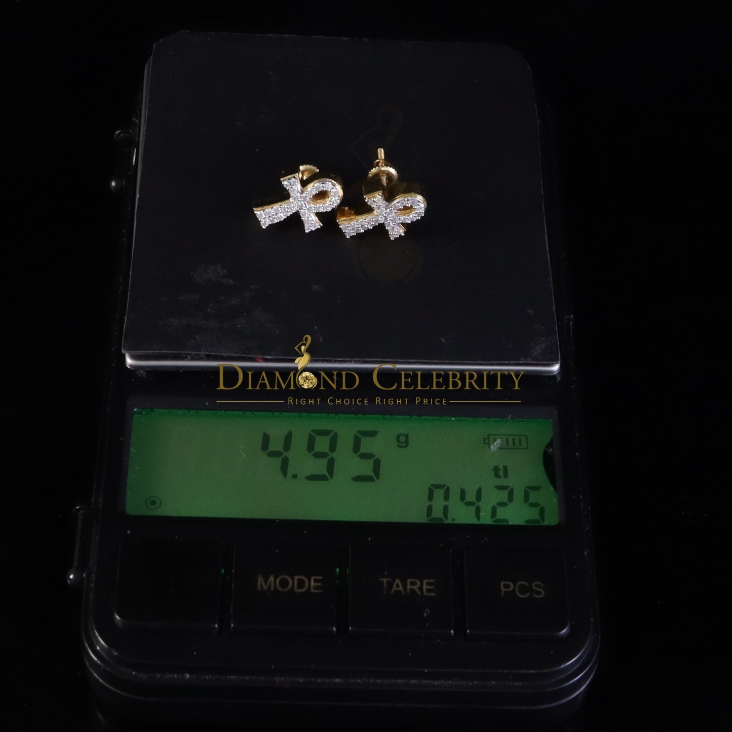 DiamondCelebritees Small Men's/Womens 0.50ct VVS 'D' Moissanite 925 Silver Yellow Ankh Stud Earring
