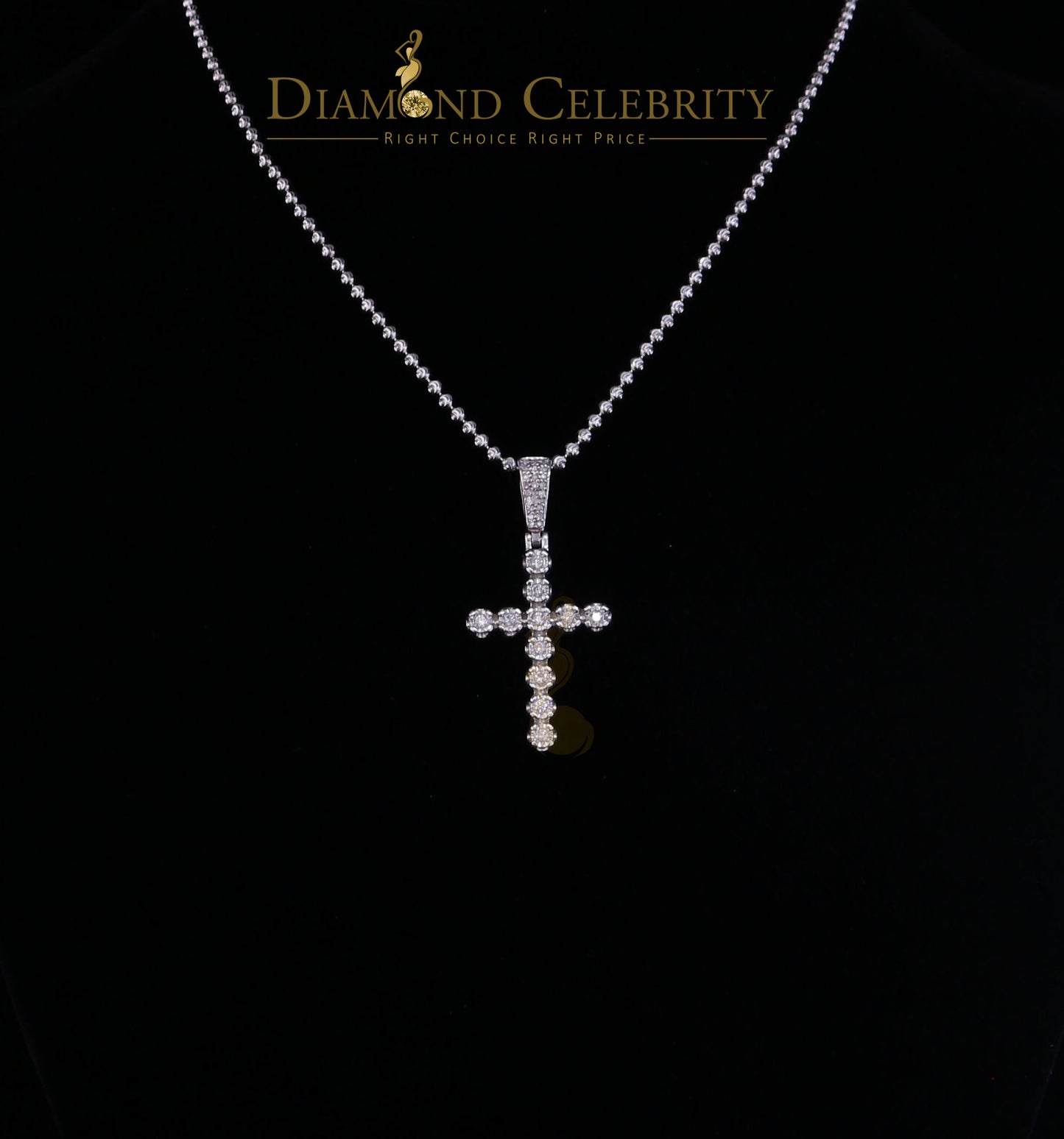 DiamondCelebritees Real 0.33ct Diamond Sterling Silver CROSS Charm Fashion Necklace Pendant White