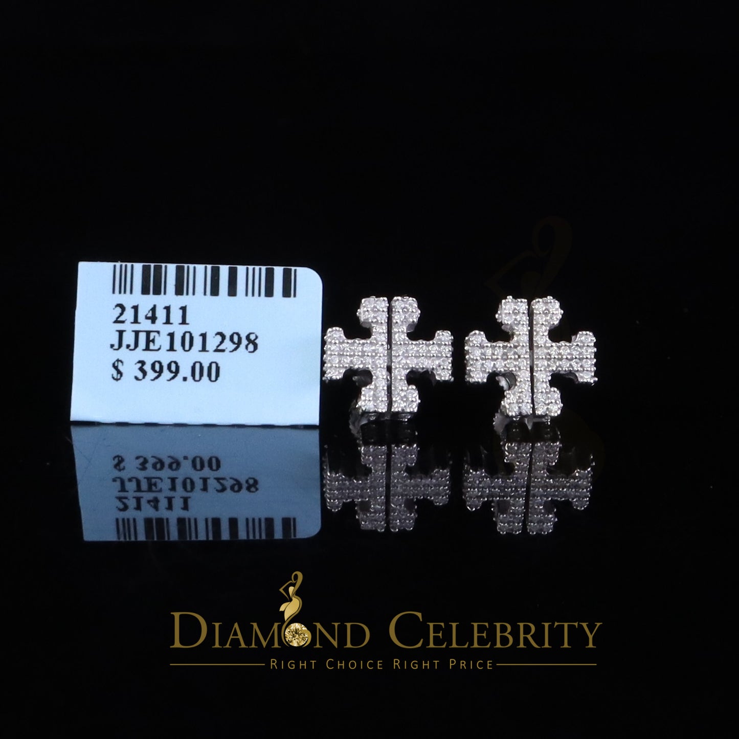 Diamondcelebritees White Designer cross 1CT VVS 'D' Moissanite Men's/Womens 925 Silver Earrings