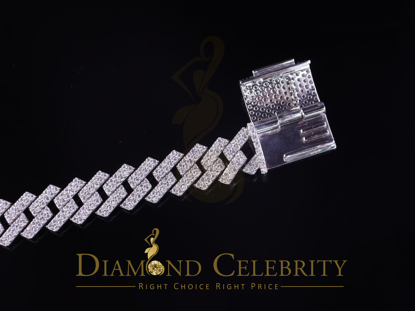 Diamondcelebritees 925 Silver 14.52ct Cubic Zirconia White Cuban Bracelete SZ 9 inch & 16mm Width