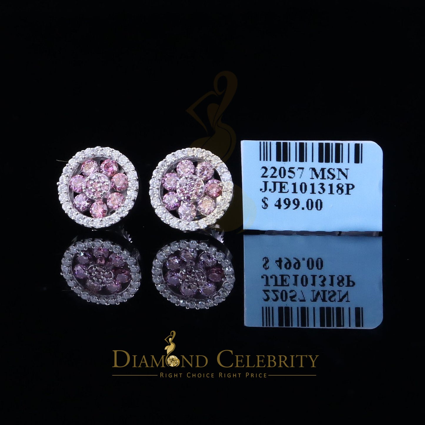 Diamondcelebritees Women's 925 Silver White 1.50ct VVS 'D' Pink Moissanite Round Stud Earrings