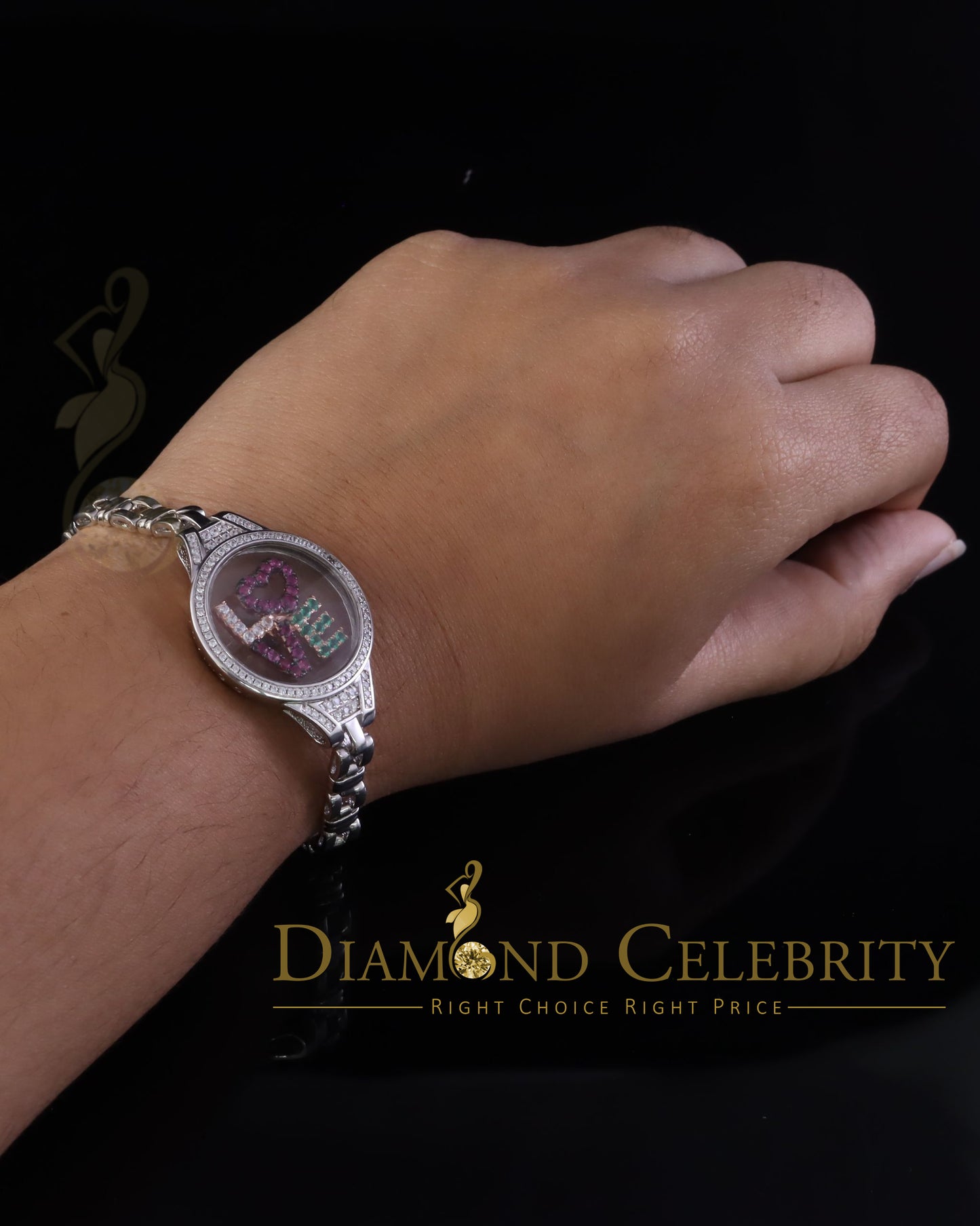 Diamondcelebritees 925 Sterling Silver White Bracelet Iced Out Floating Love Cubic Zirconia Size 7